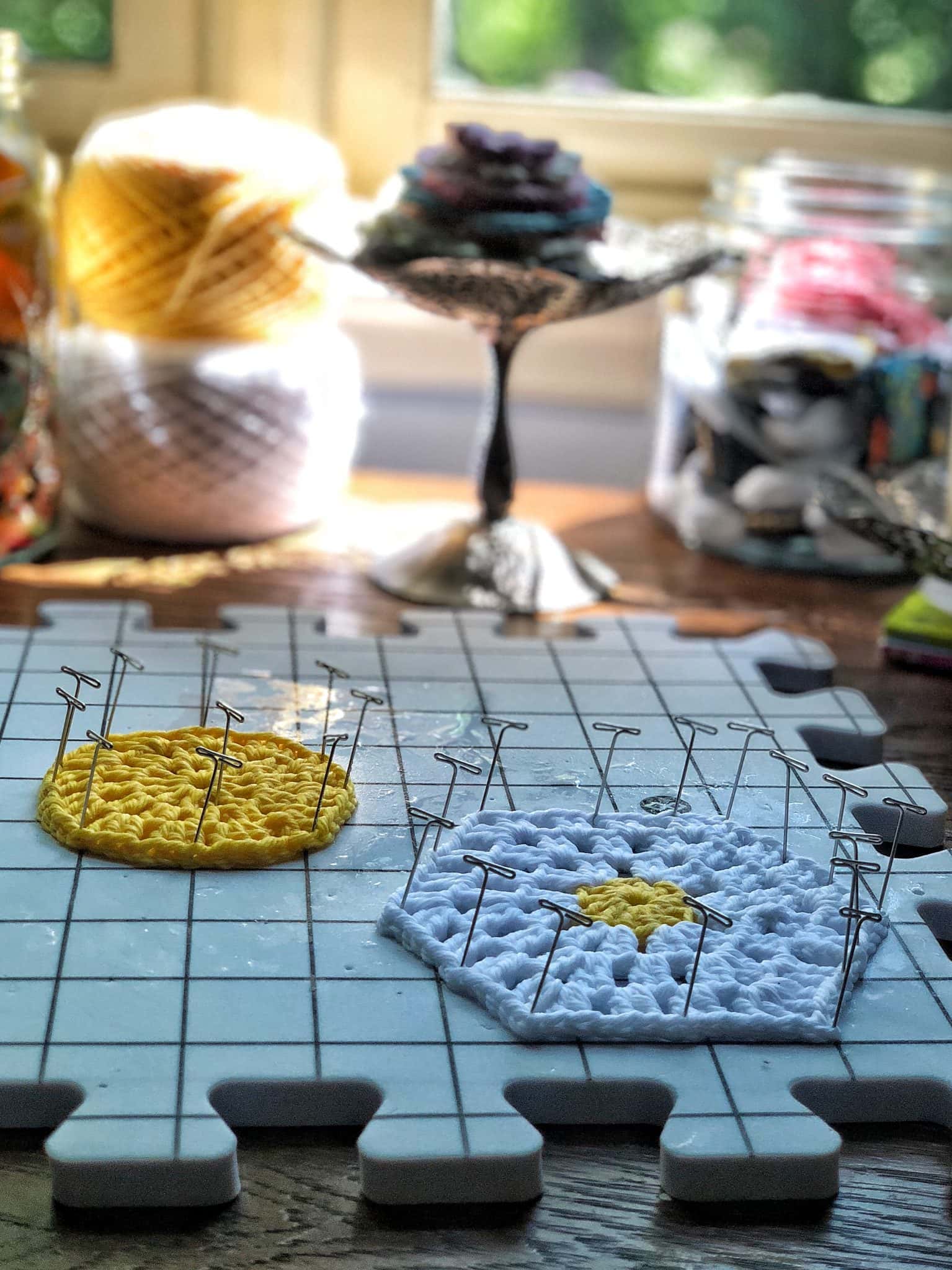 Blocking mats and samples for the Certified Crochet Instructor course. 